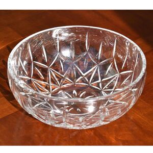 Vintage Block Hand Cut Mouth Blown 24% Lead Crystal Bowl 9" Olympic Bowl